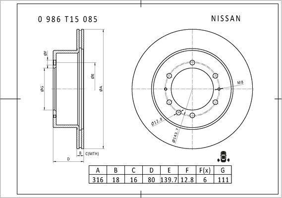 BOSCH 0 986 T15 085 - Тормозной диск autospares.lv