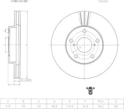 BOSCH 0 986 T15 087 - Тормозной диск autospares.lv