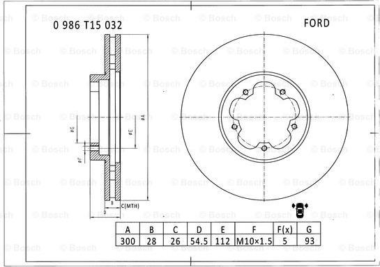 BOSCH 0 986 T15 032 - Тормозной диск autospares.lv