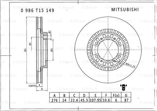 BOSCH 0 986 T15 149 - Тормозной диск autospares.lv