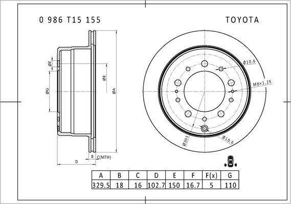 BOSCH 0 986 T15 155 - Тормозной диск autospares.lv