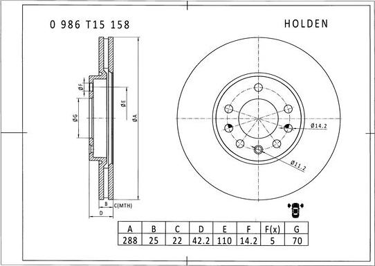 BOSCH 0 986 T15 158 - Тормозной диск autospares.lv