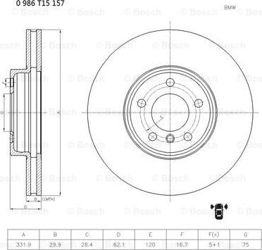 BOSCH 0 986 T15 157 - Тормозной диск autospares.lv