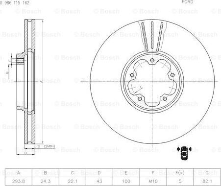 BOSCH 0 986 T15 162 - Тормозной диск autospares.lv