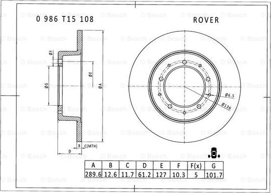 BOSCH 0 986 T15 108 - Тормозной диск autospares.lv