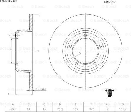 BOSCH 0 986 T15 107 - Тормозной диск autospares.lv