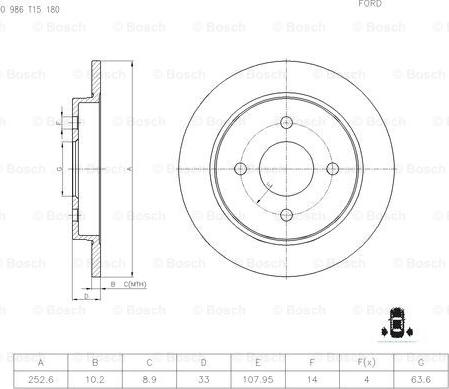 BOSCH 0 986 T15 180 - Тормозной диск autospares.lv