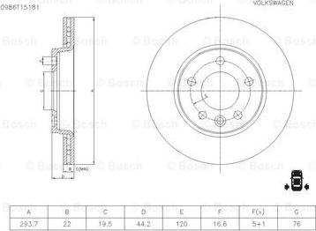 BOSCH 0 986 T15 181 - Тормозной диск autospares.lv