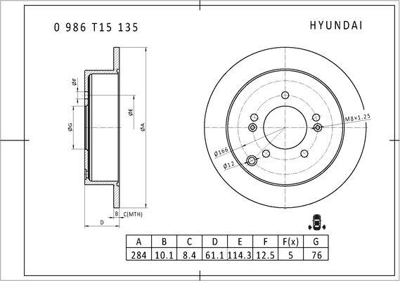 BOSCH 0 986 T15 135 - Тормозной диск autospares.lv