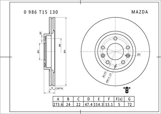 BOSCH 0 986 T15 130 - Тормозной диск autospares.lv