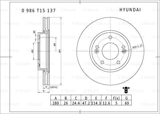 BOSCH 0 986 T15 137 - Тормозной диск autospares.lv