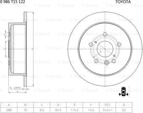 BOSCH 0 986 T15 122 - Тормозной диск autospares.lv