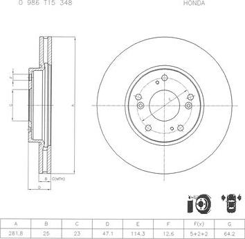 BOSCH 0 986 T15 348 - Тормозной диск autospares.lv