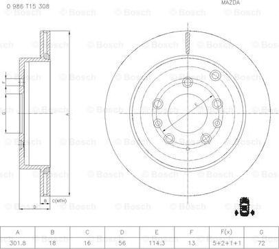 BOSCH 0 986 T15 308 - Тормозной диск autospares.lv