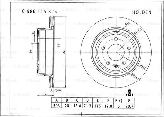 BOSCH 0 986 T15 325 - Тормозной диск autospares.lv