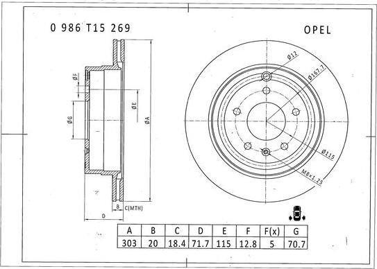 BOSCH 0 986 T15 269 - Тормозной диск autospares.lv