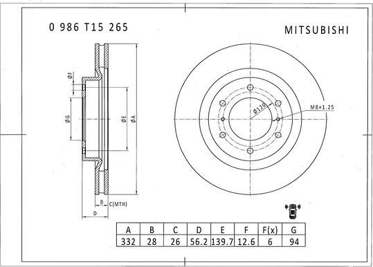 BOSCH 0 986 T15 265 - Тормозной диск autospares.lv