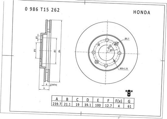 BOSCH 0 986 T15 262 - Тормозной диск autospares.lv