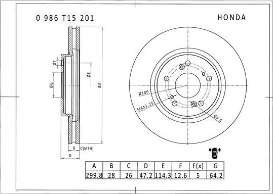 BOSCH 0 986 T15 201 - Тормозной диск autospares.lv