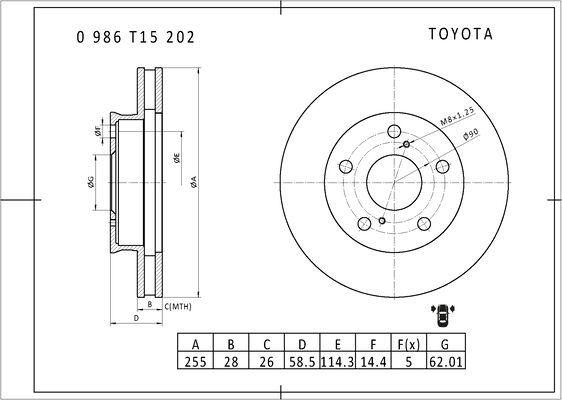 BOSCH 0 986 T15 202 - Тормозной диск autospares.lv