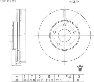 BOSCH 0 986 T15 213 - Тормозной диск autospares.lv