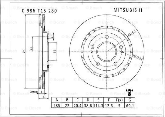 BOSCH 0 986 T15 280 - Тормозной диск autospares.lv