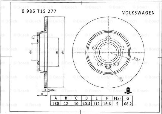 BOSCH 0 986 T15 277 - Тормозной диск autospares.lv