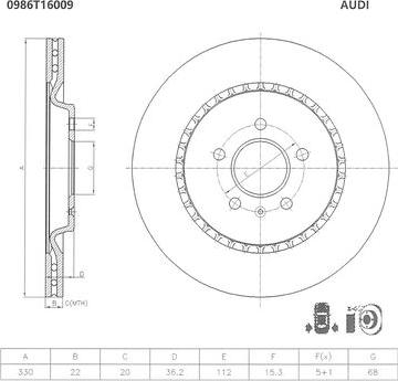 BOSCH 0 986 T16 009 - Тормозной диск autospares.lv