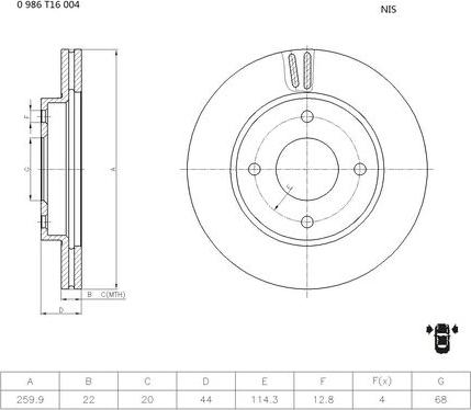 BOSCH 0 986 T16 004 - Тормозной диск autospares.lv