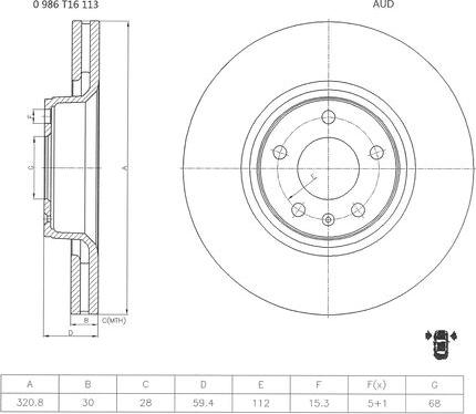 BOSCH 0 986 T16 113 - Тормозной диск autospares.lv