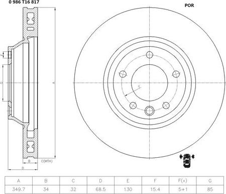 BOSCH 0 986 T16 817 - Тормозной диск autospares.lv