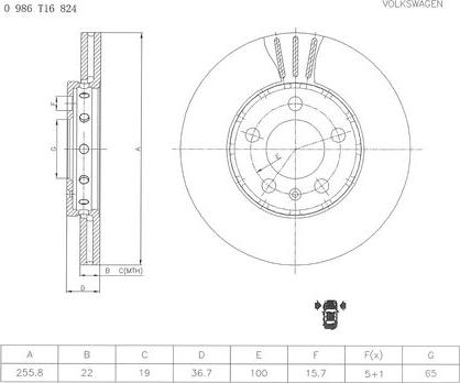 BOSCH 0 986 T16 824 - Тормозной диск autospares.lv