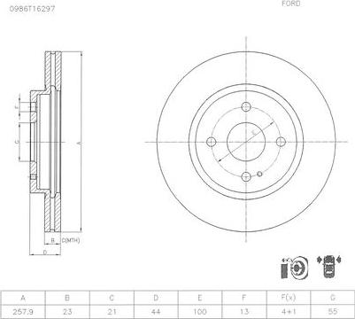 BOSCH 0 986 T16 297 - Тормозной диск autospares.lv