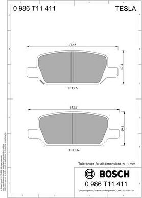 BOSCH 0 986 T11 411 - Тормозные колодки, дисковые, комплект autospares.lv