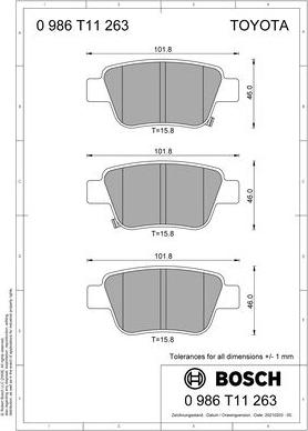 BOSCH 0 986 T11 263 - Тормозные колодки, дисковые, комплект autospares.lv