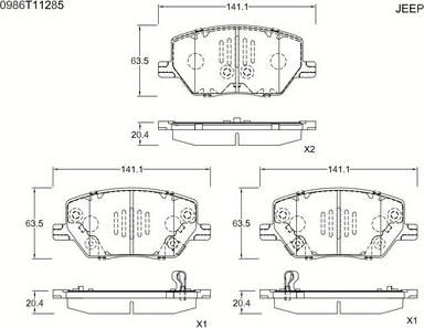 BOSCH 0 986 T11 285 - Тормозные колодки, дисковые, комплект autospares.lv