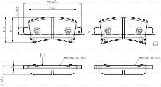 BOSCH 0 986 TB3 106 - Тормозные колодки, дисковые, комплект autospares.lv