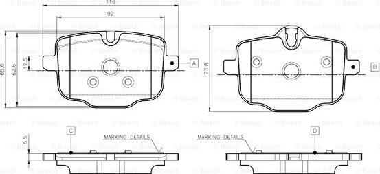 BOSCH 0 986 TB3 135 - Тормозные колодки, дисковые, комплект autospares.lv