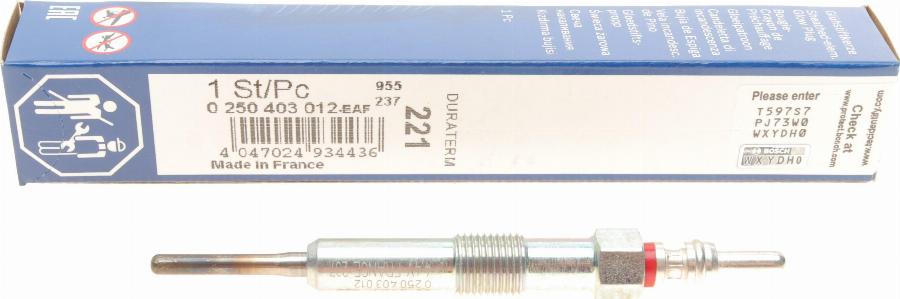 BOSCH 0 250 403 012 - Свеча накаливания autospares.lv