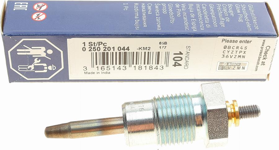 BOSCH 0 250 201 044 - Свеча накаливания autospares.lv