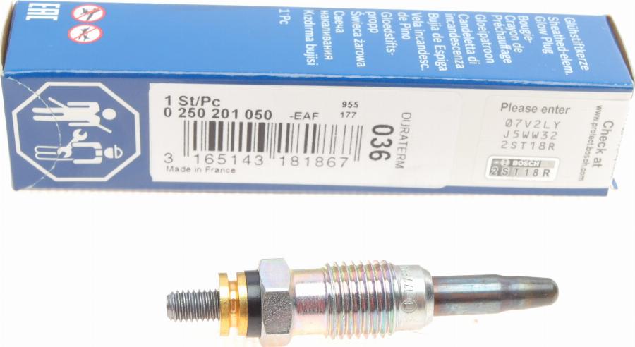 BOSCH 0 250 201 050 - Свеча накаливания autospares.lv