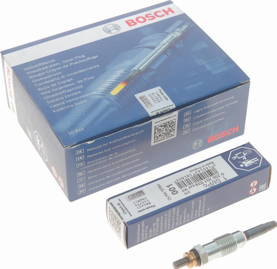 BOSCH 0 250 201 039 - Свеча накаливания autospares.lv