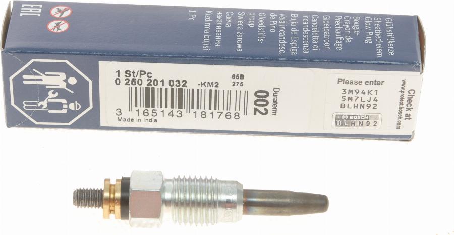 BOSCH 0 250 201 032 - Свеча накаливания autospares.lv