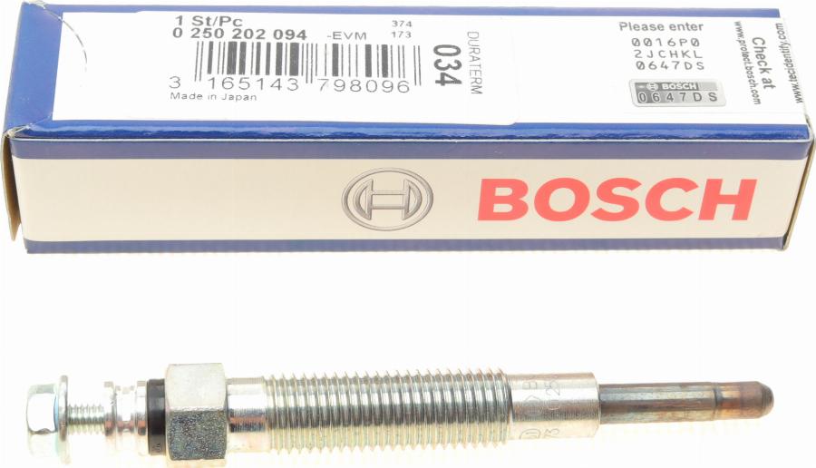 BOSCH 0 250 202 094 - Свеча накаливания autospares.lv