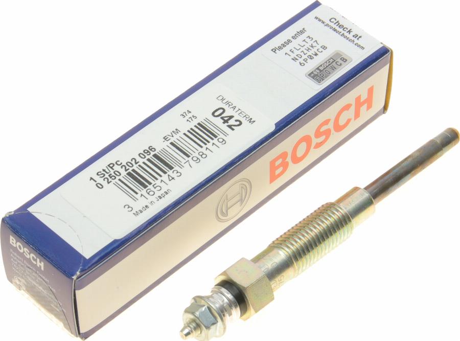 BOSCH 0 250 202 096 - Свеча накаливания autospares.lv