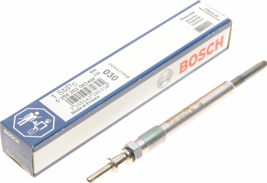 BOSCH 0 250 202 043 - Свеча накаливания autospares.lv