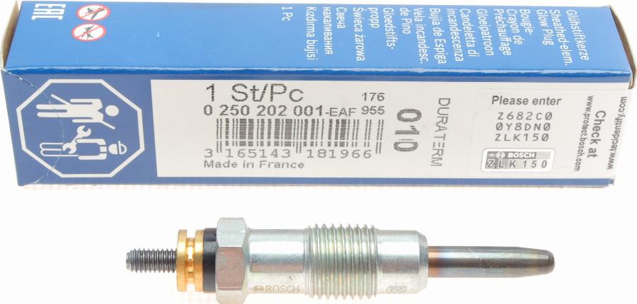 BOSCH 0 250 202 001 - Свеча накаливания autospares.lv