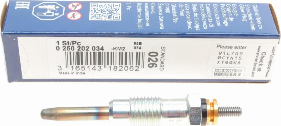 BOSCH 0 250 202 034 - Свеча накаливания autospares.lv