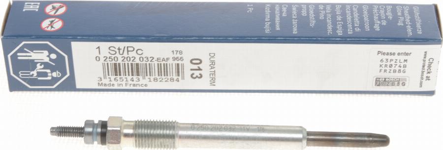 BOSCH 0 250 202 032 - Свеча накаливания autospares.lv