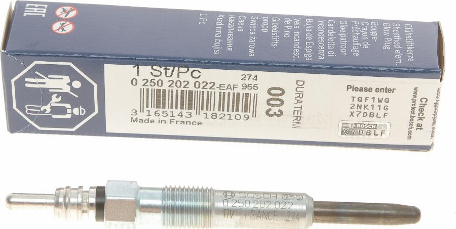 BOSCH 0 250 202 022 - Свеча накаливания autospares.lv